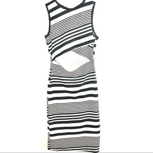Papaya Striped Body Con Peekaboo Dress